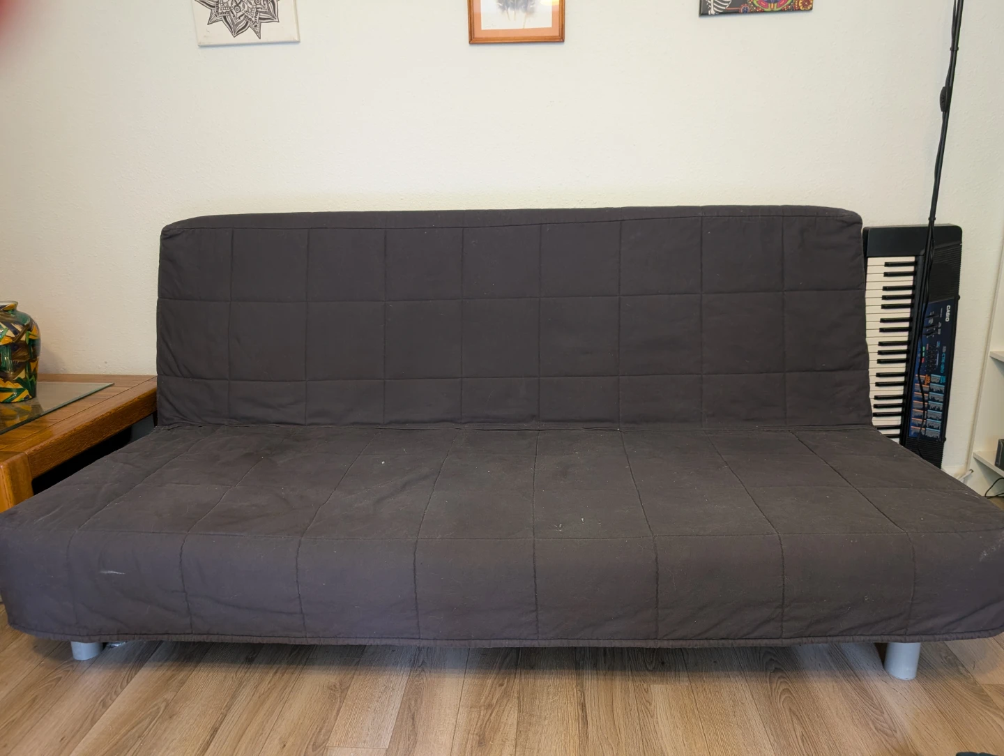 Futon Sofa Bed - white with Grey cover