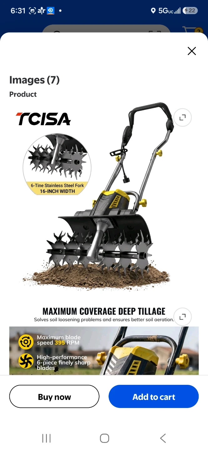 TCISA 16-inch Electric Tiller Cultivator