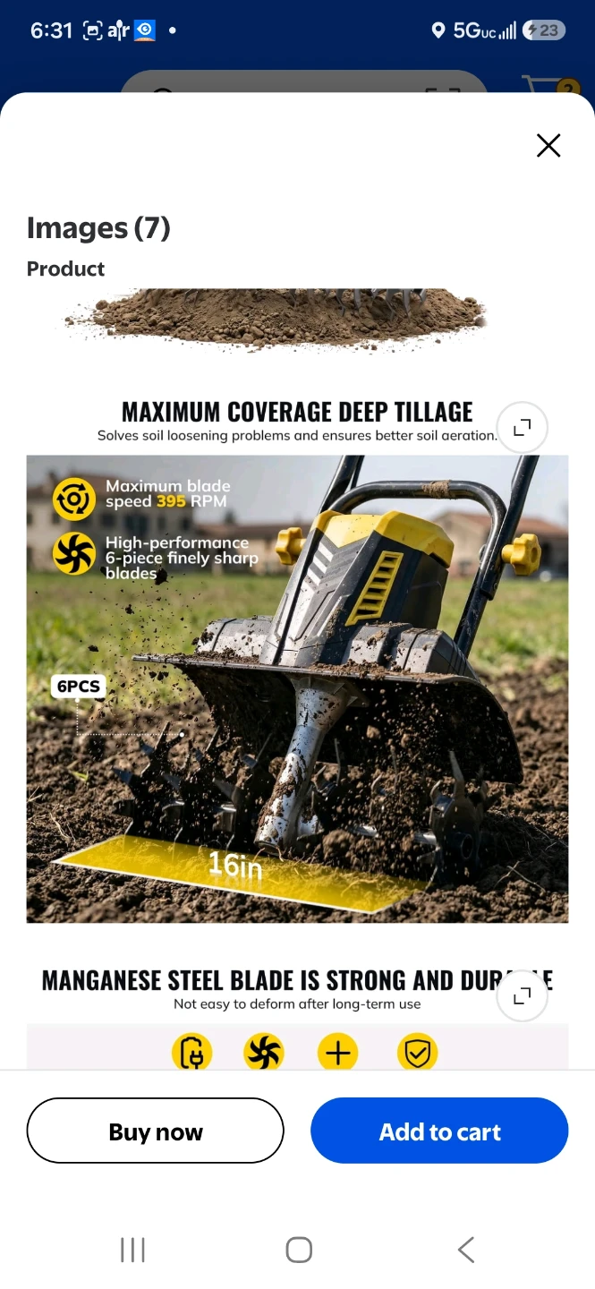 TCISA 16-inch Electric Tiller Cultivator - photo 2