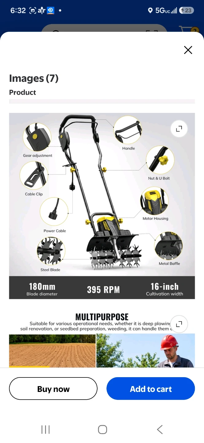 TCISA 16-inch Electric Tiller Cultivator - photo 4