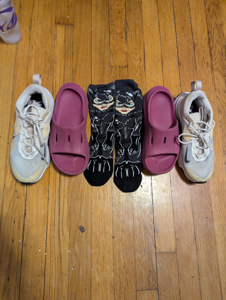 Nike Runners, Hoka Slides, Catwomen Socks, Combo Deal