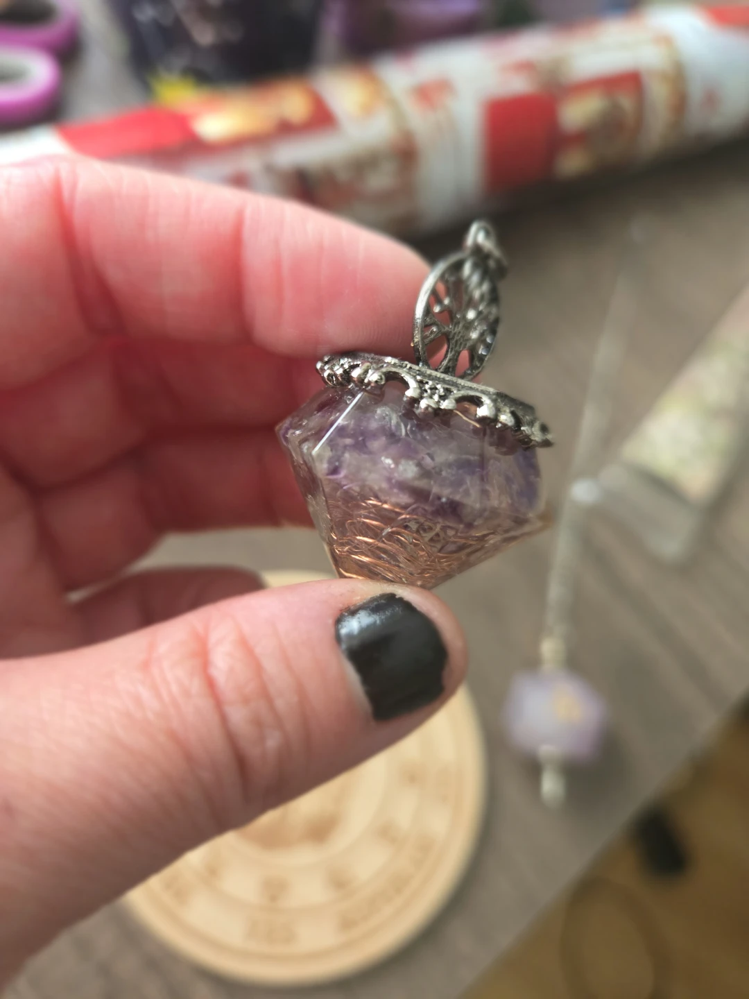 Orgonite amethyst pendulum with board
