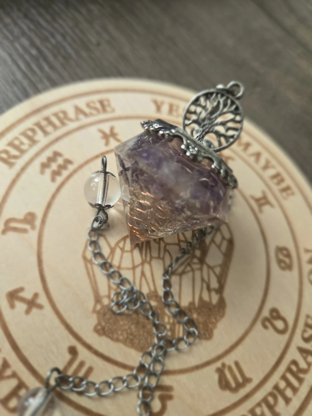 Orgonite amethyst pendulum with board - photo 2