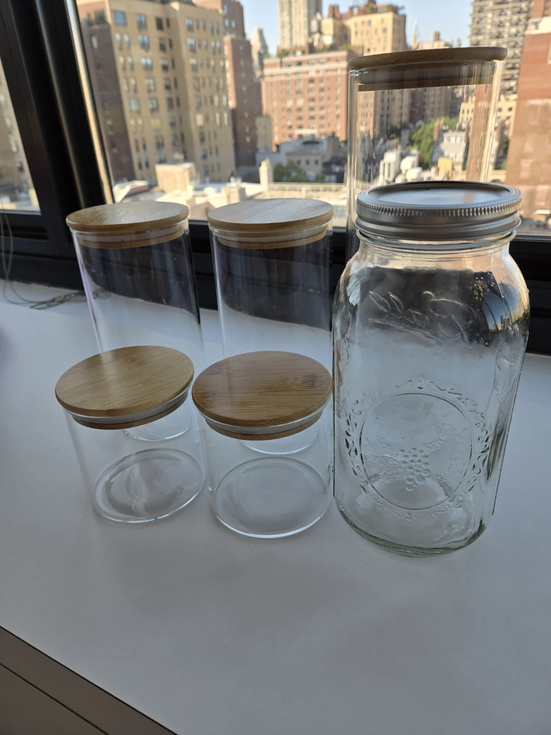 Glass Storage Jars with Bamboo Lids Set of 5