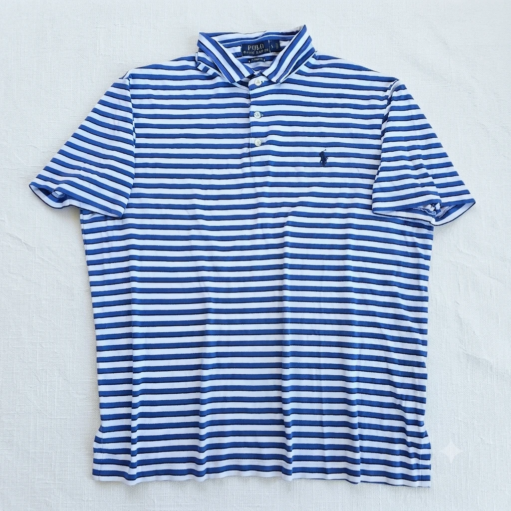 Polo Ralph Lauren Blue Striped Classic Fit Polo Shirt Size L