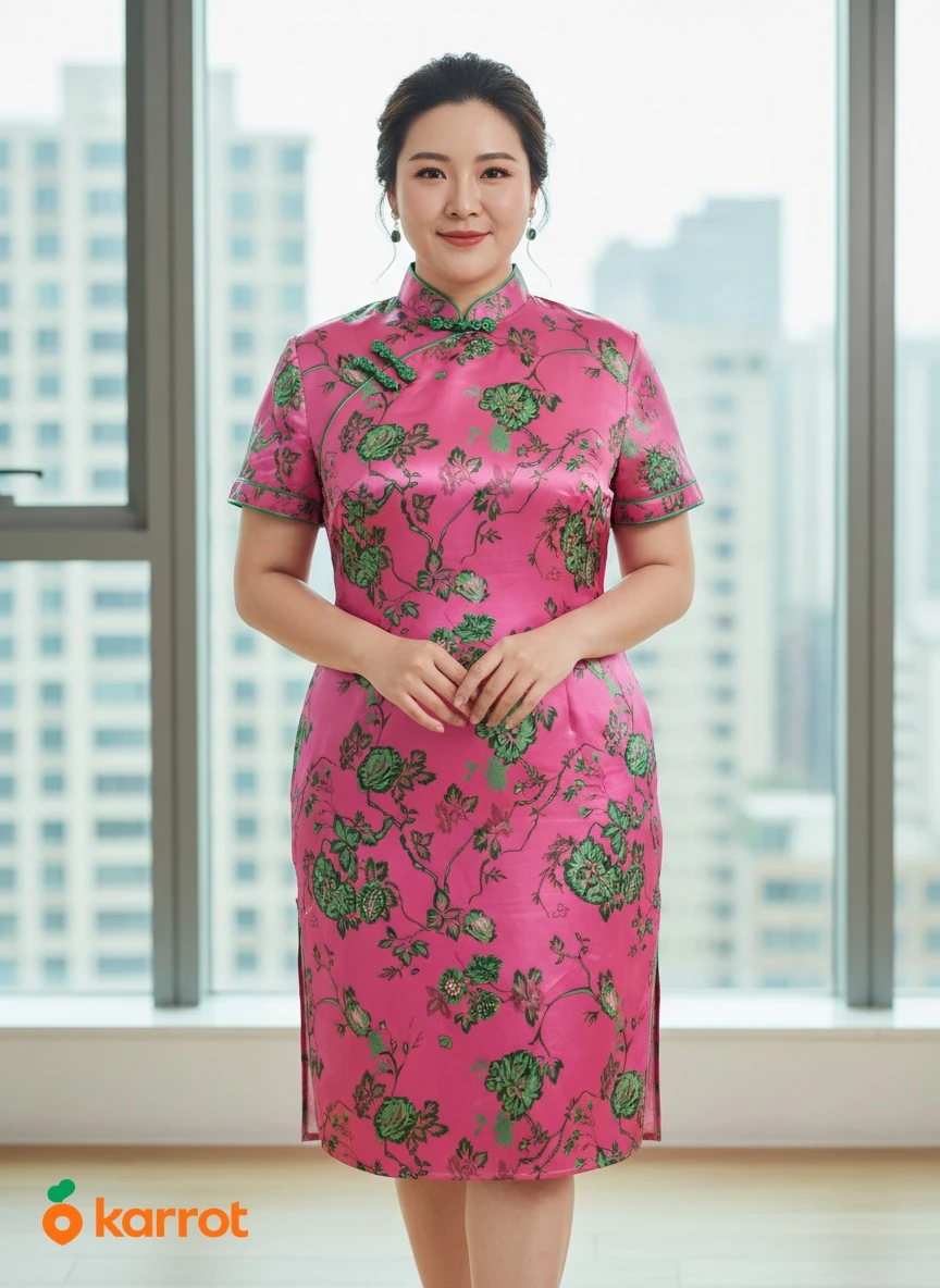 Pink floral Cheongsam dress