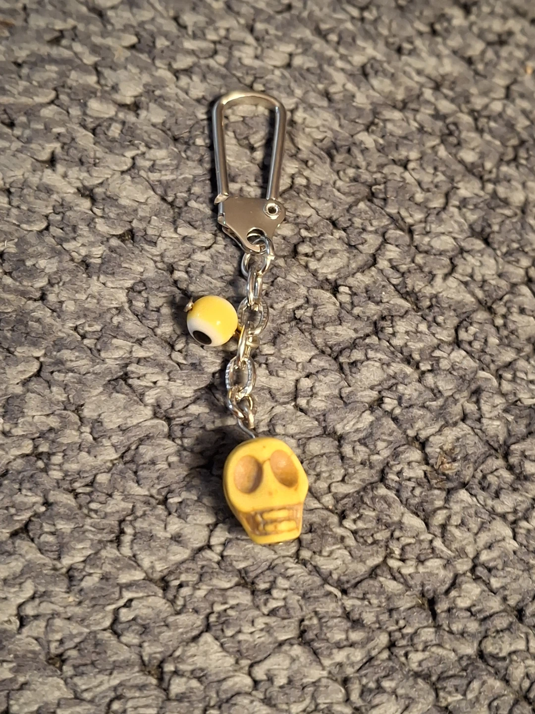 Yellow Skull Keychain with  Evil Eye Charm