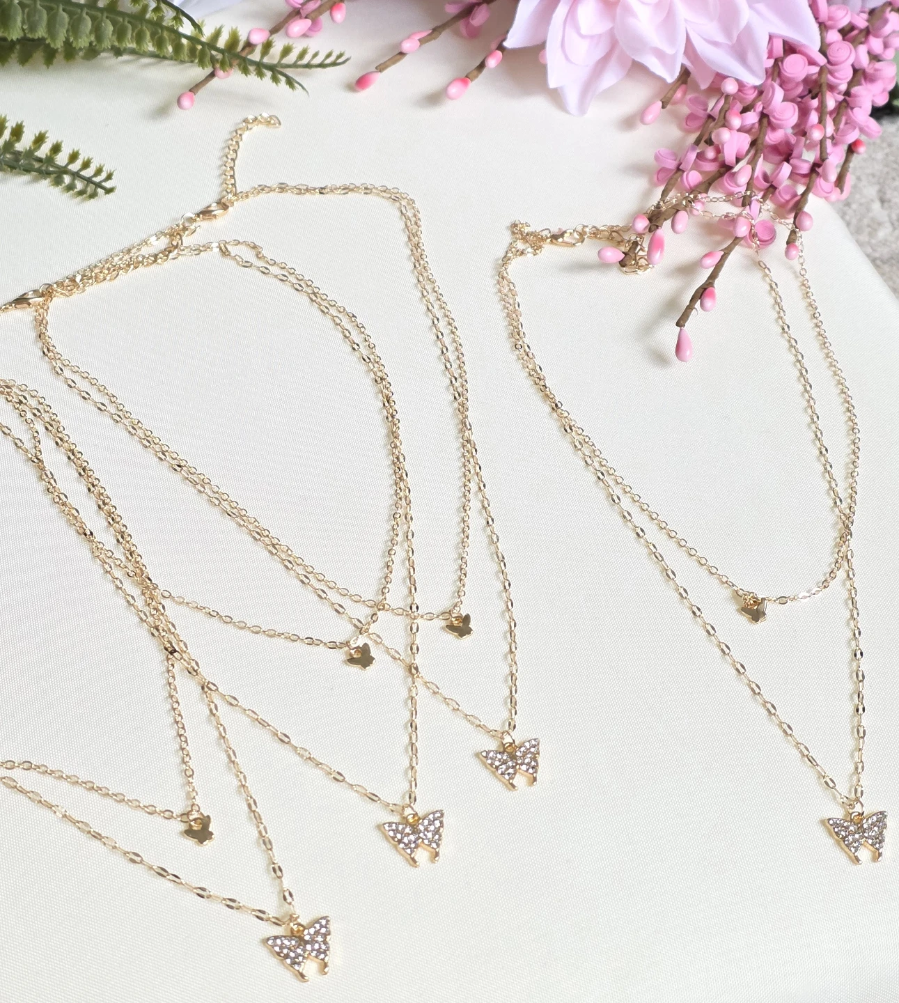 Gold Butterfly Layered Necklaces Set