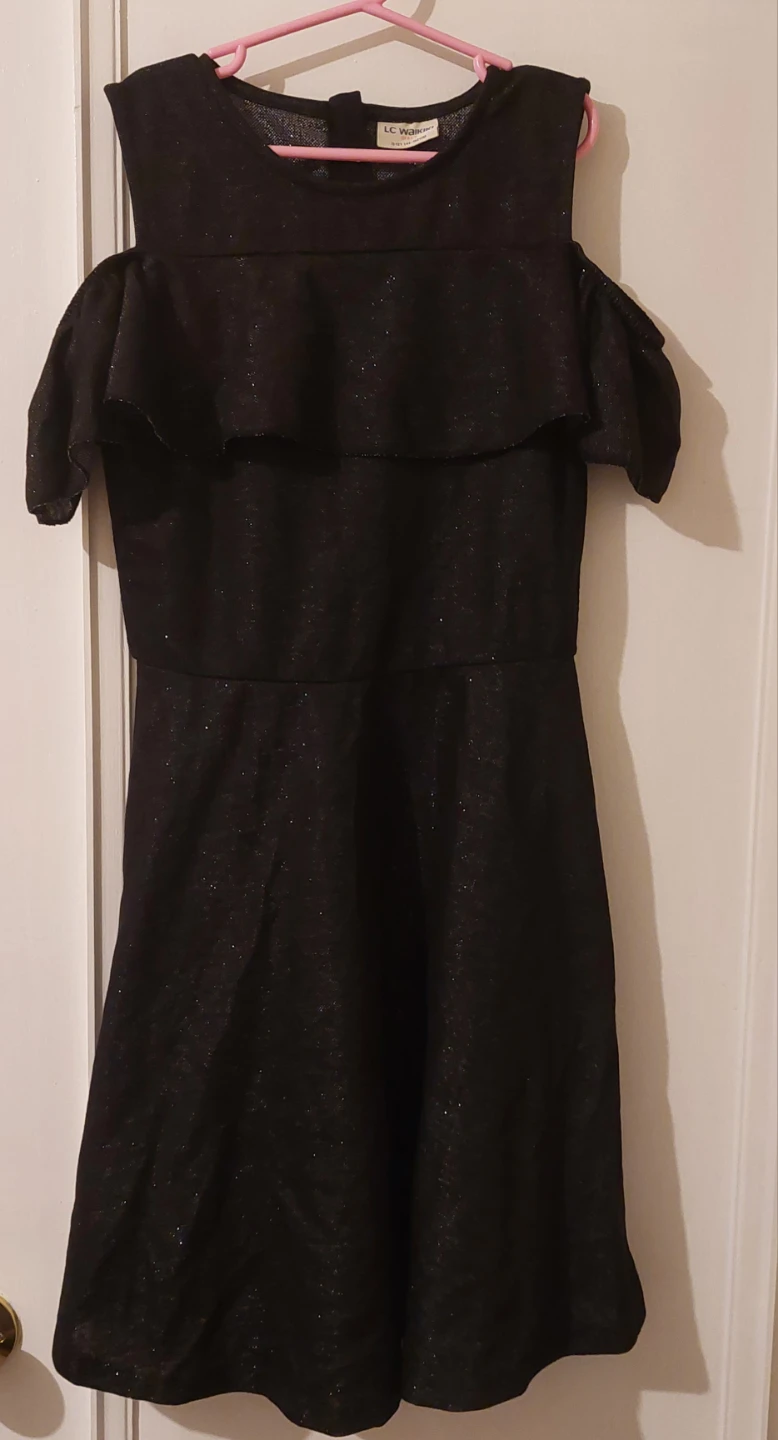 LC Waikiki Girls Black Sparkle Cold Shoulder Dress