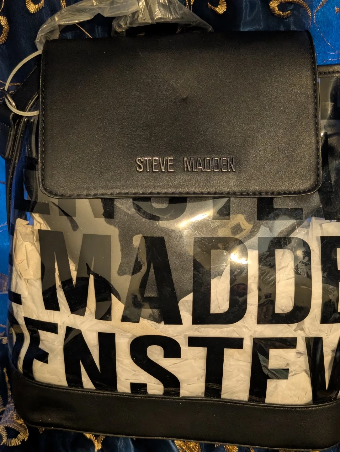 Steve Madden Clear Backpack with Black Trim and Pouch