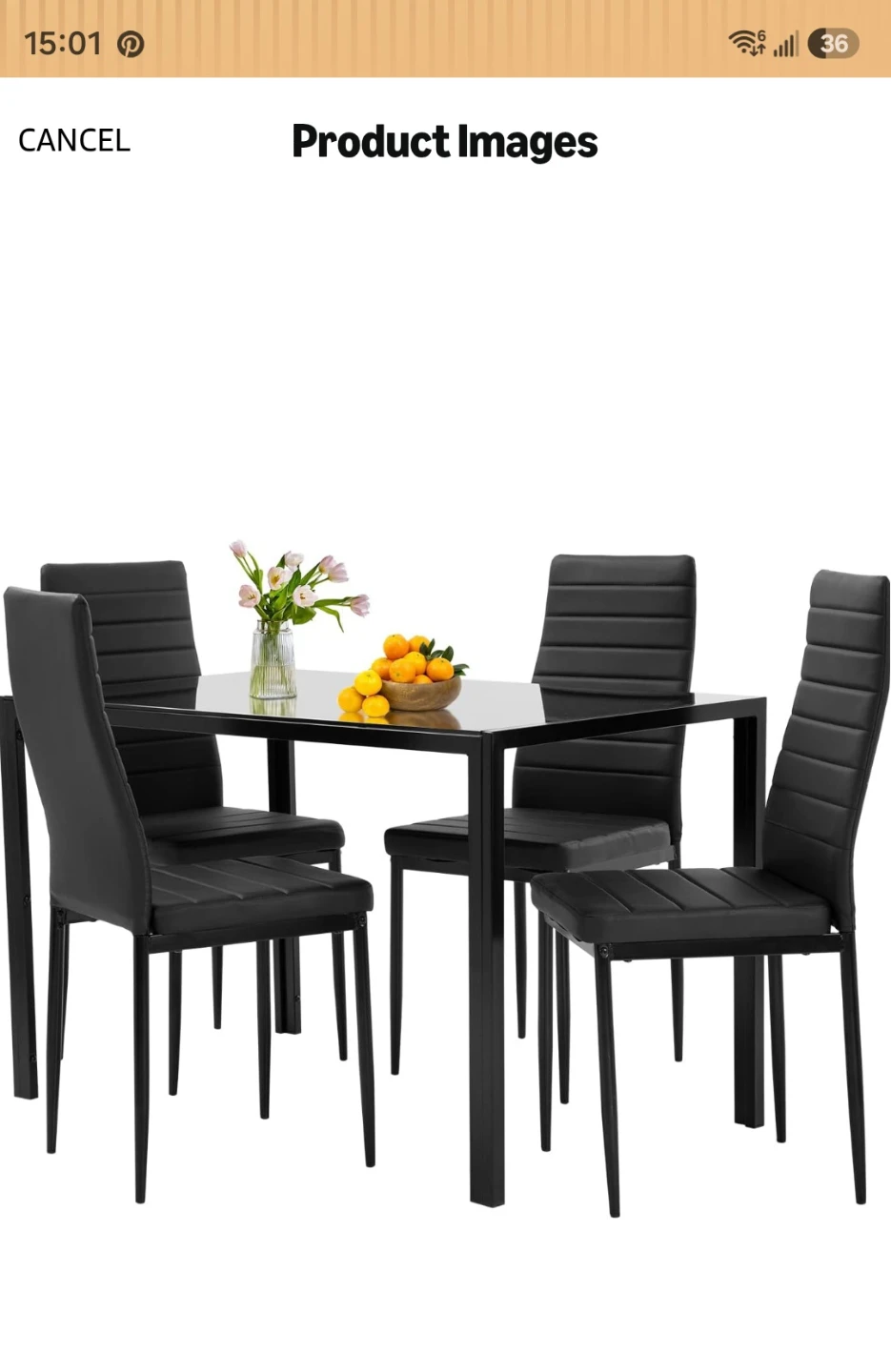Black Dining Table Set with 4 Chairs