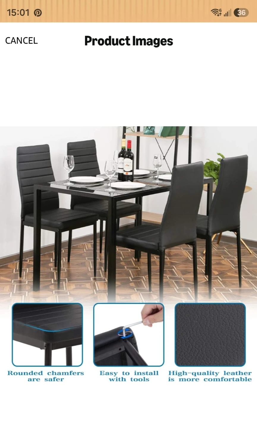 Black Dining Table Set with 4 Chairs - photo 4