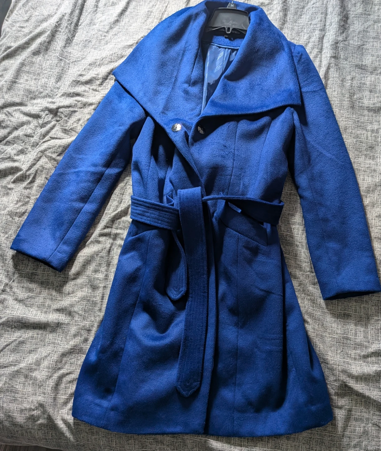 Blue Wool Blend Wrap Coat with Belt