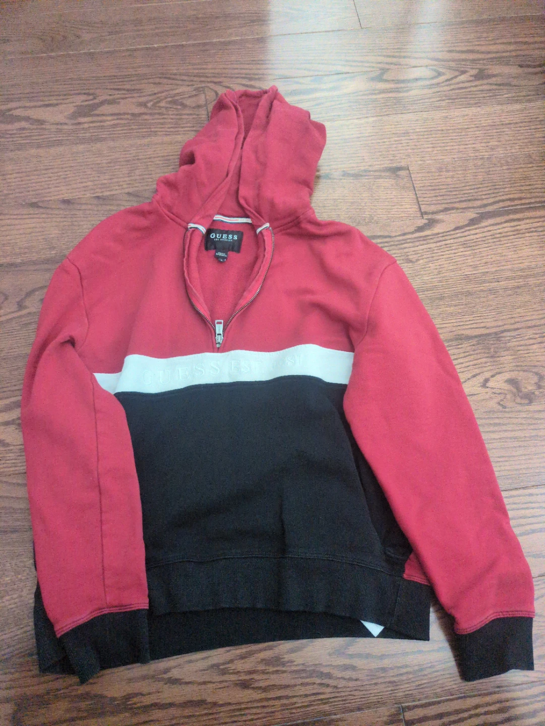 GUESS Red, White & Black Colourblock Zip Hoodie