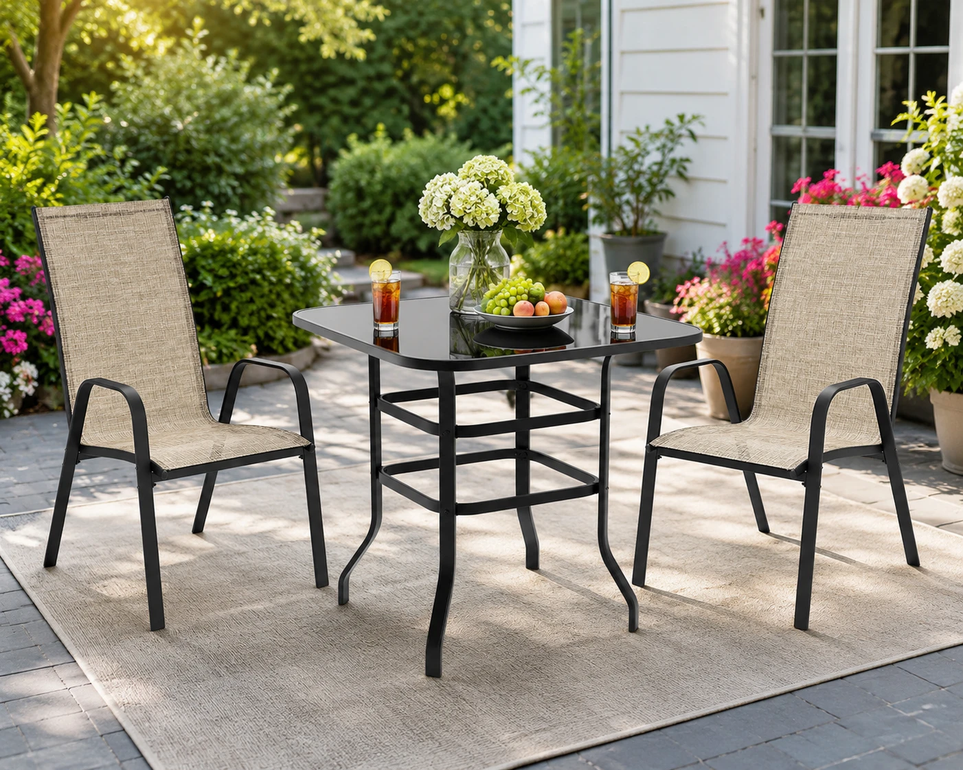 BN<> Glass top Black Square Bar Table and 2 Chairs Set