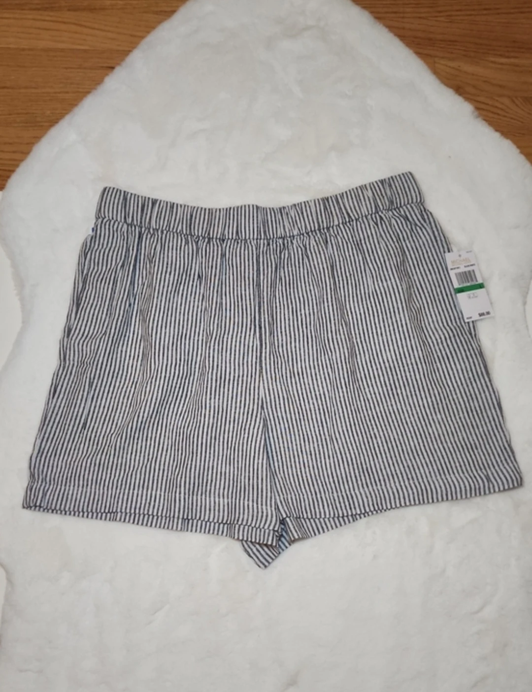 Michael Kors Striped High-Waist Shorts Size L NWT