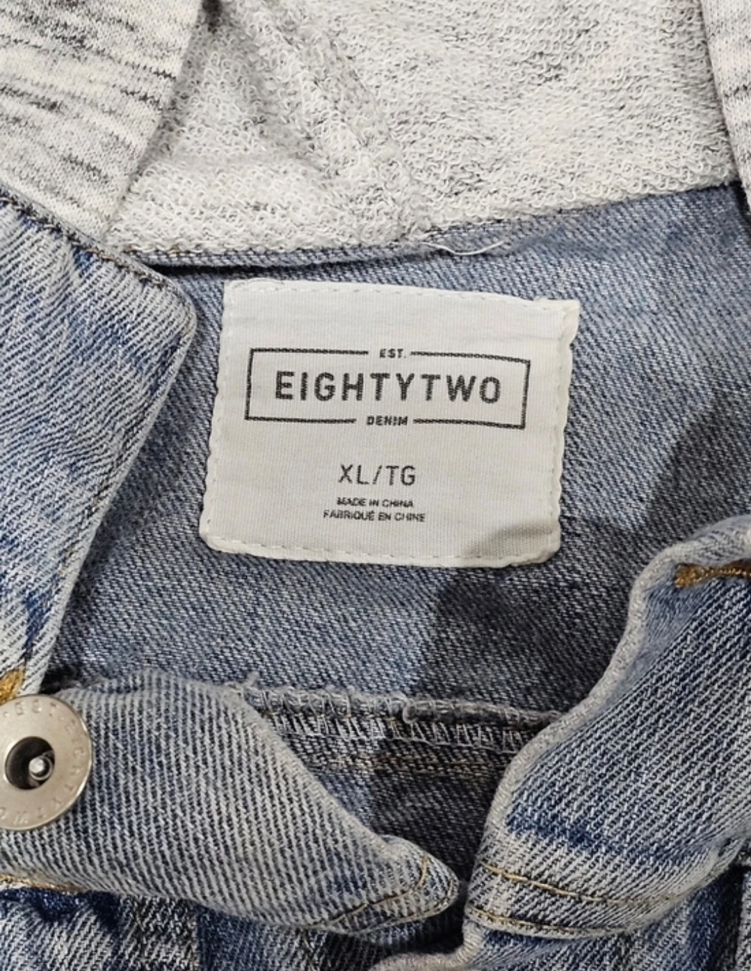 Eightytwo Denim Fooler Hoodie Jean Jacket Gray Knit Sleeves XL - photo 3