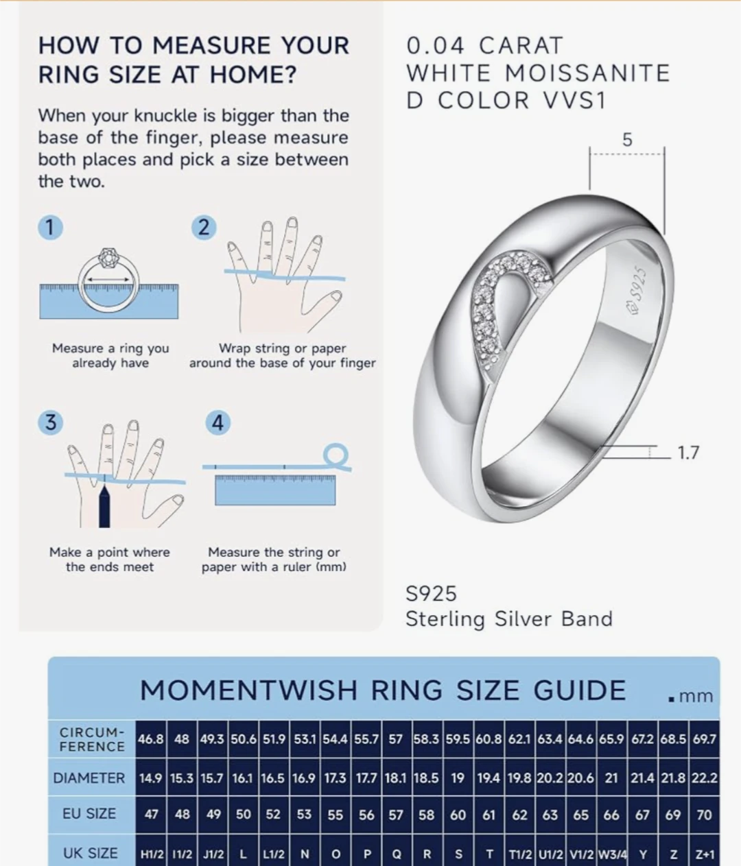 Moment Wish Sterling Silver S925 Moissanite Ring - photo 4