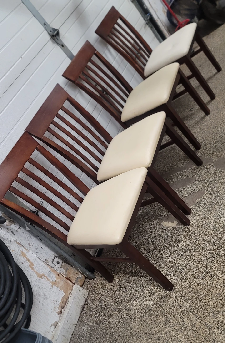 Set of 4 Dark Wood Dining Chairs with Cream Upholstery