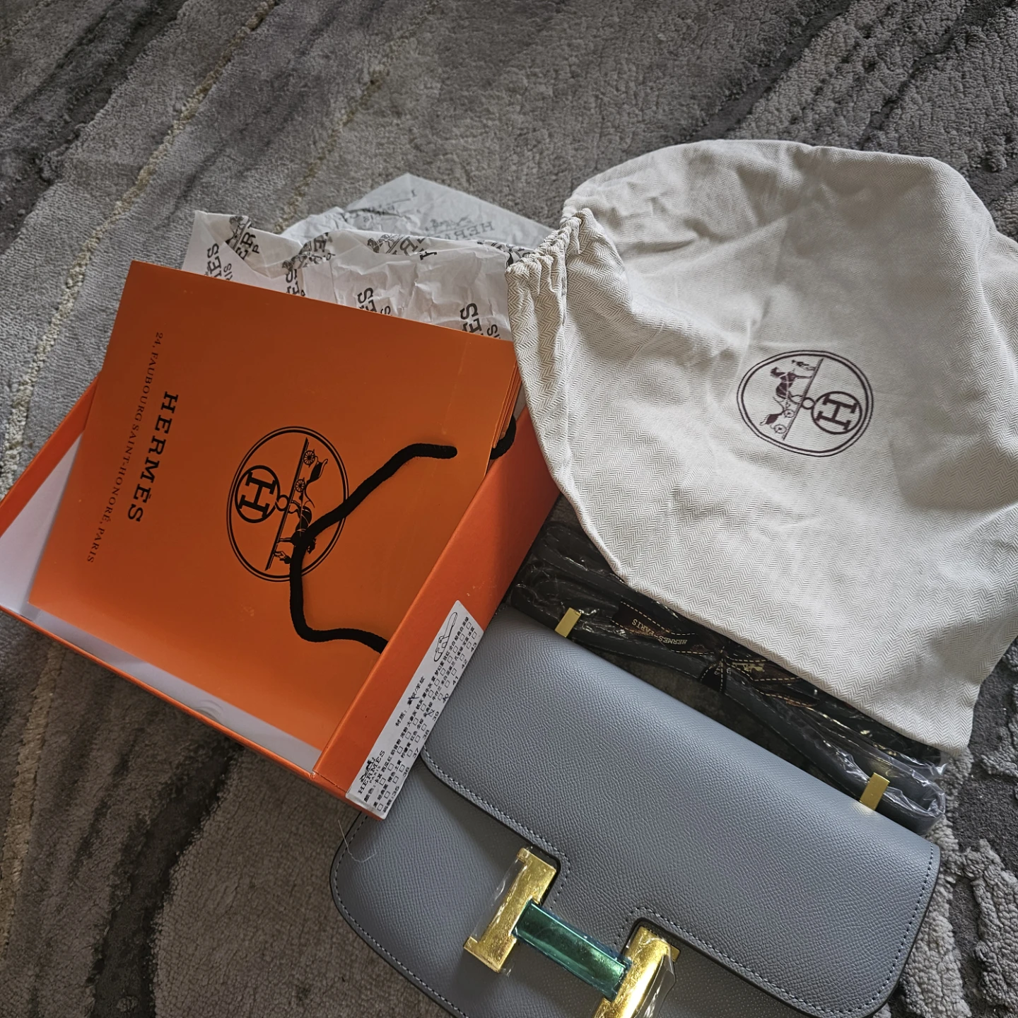 Hermès Grey Leather Shoulder Bag