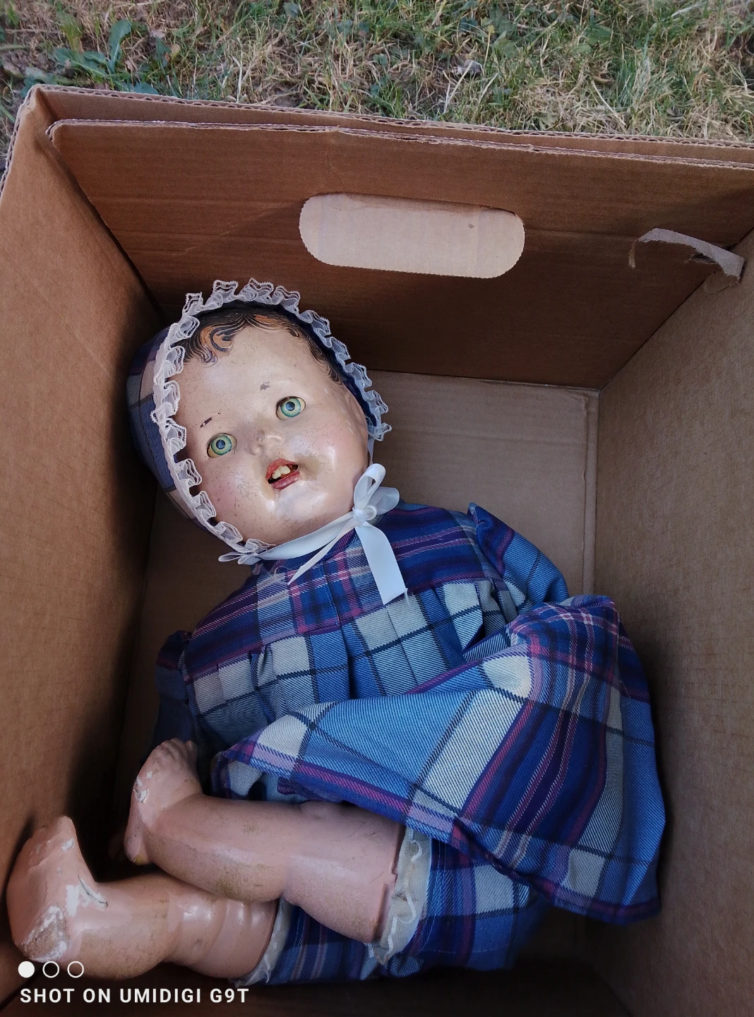 Vintage Baby Doll in Blue Plaid Outfit