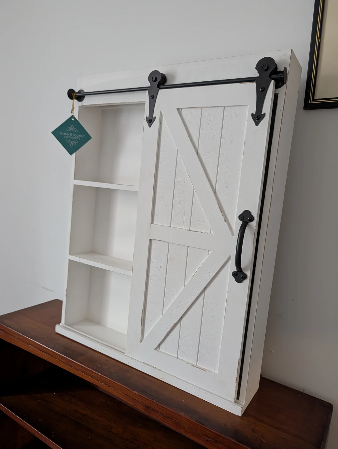 Kate & Laurel Barn Door Wall Shelf with Mirror - photo 2