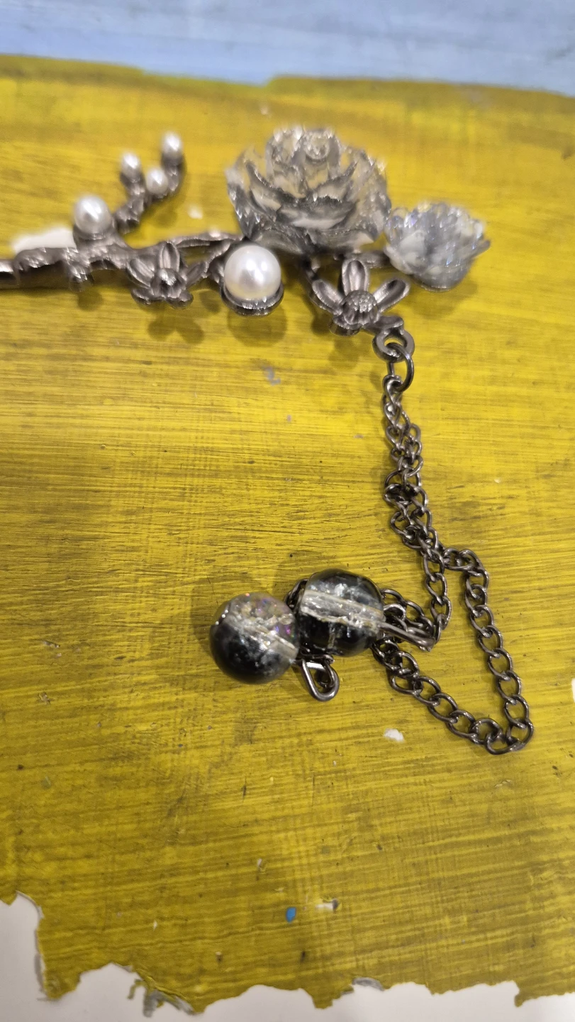 Black rose pearl hair stick pin chinese style - photo 2