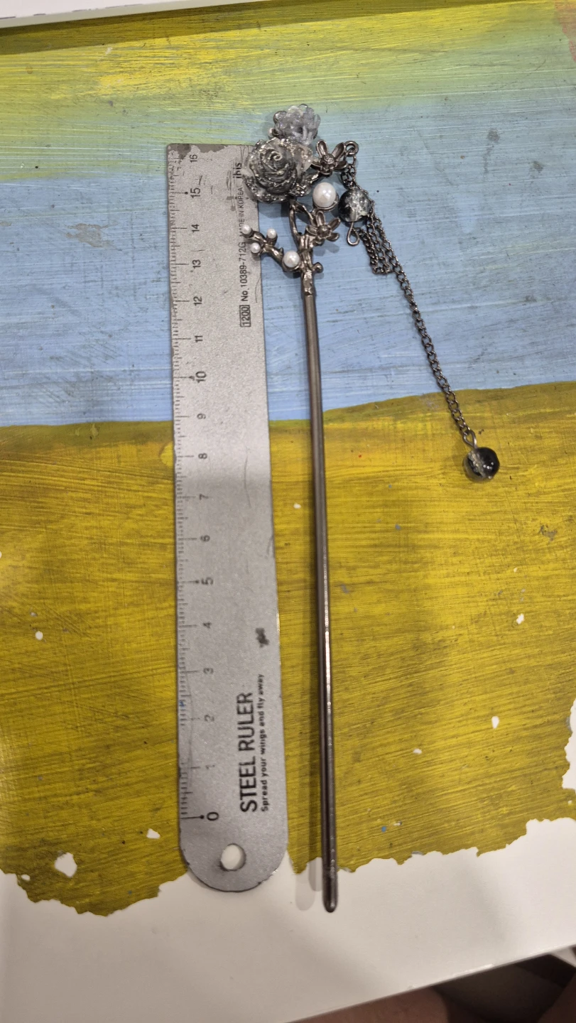 Black rose pearl hair stick pin chinese style - photo 3
