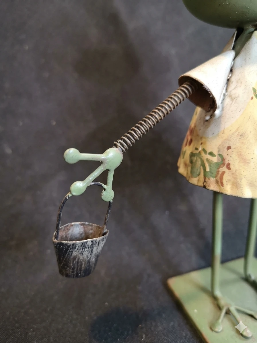 Decorative Metal Frog Figurine with Crown and Bucket - photo 2