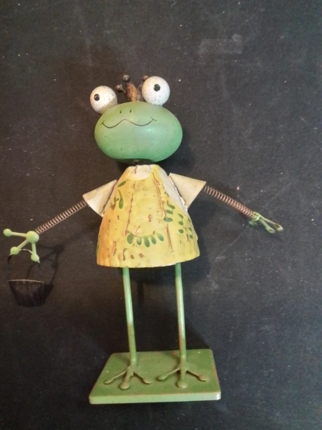 Decorative Metal Frog Figurine with Crown and Bucket - photo 4