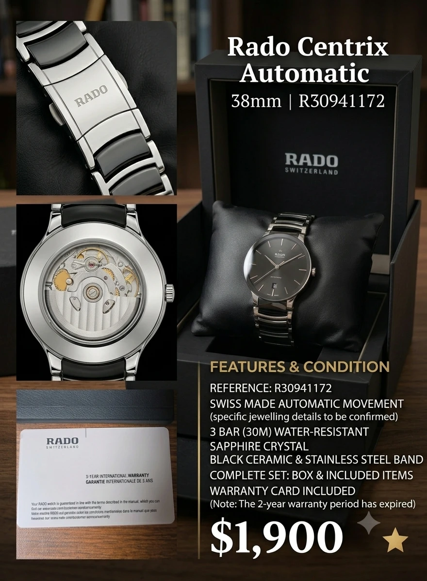 Rado Centrix Automatic 38mm (Ref. R30941172) - Complete Set