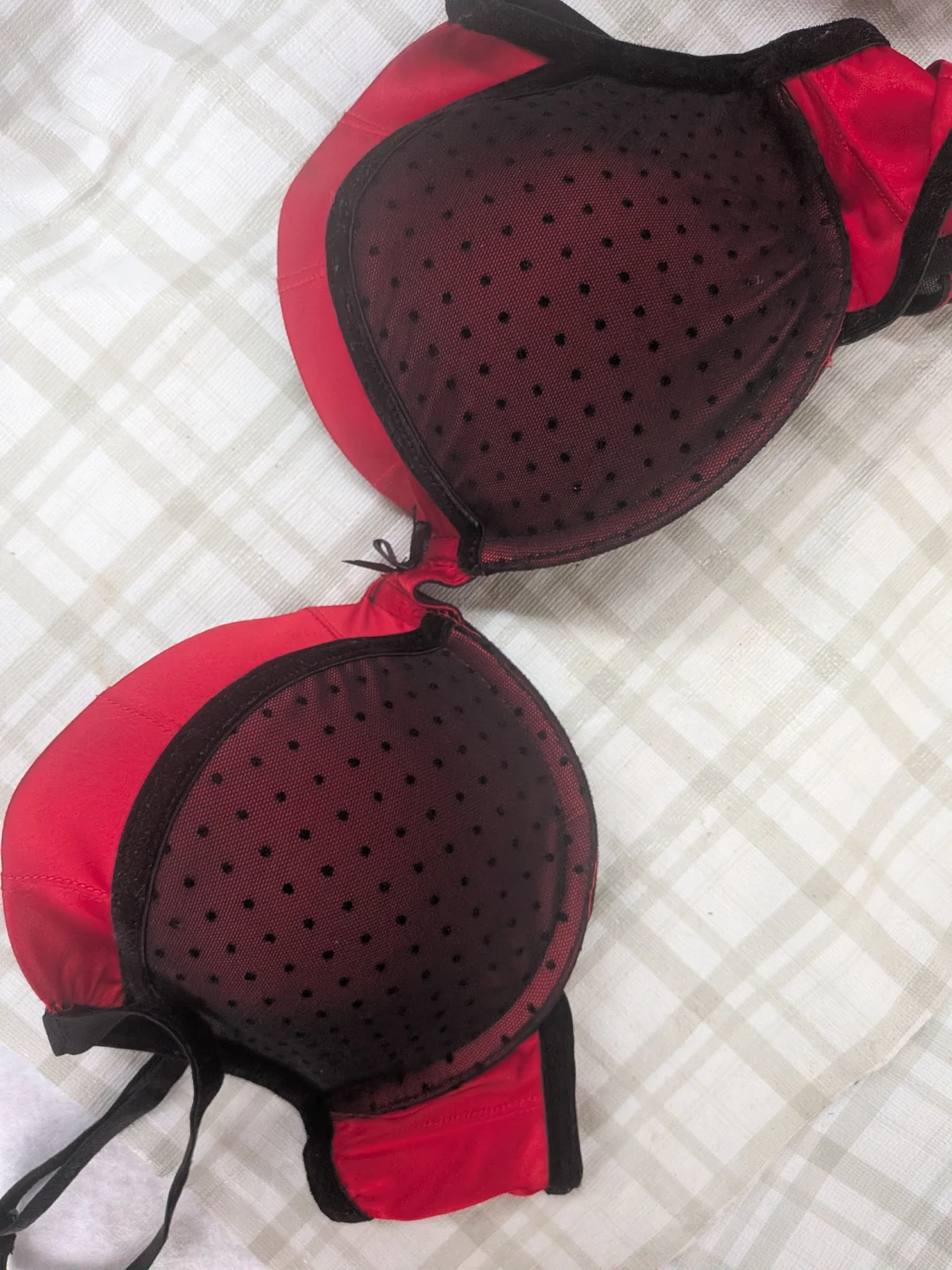 Red and Black Polka Dot padded push up Bra 36C