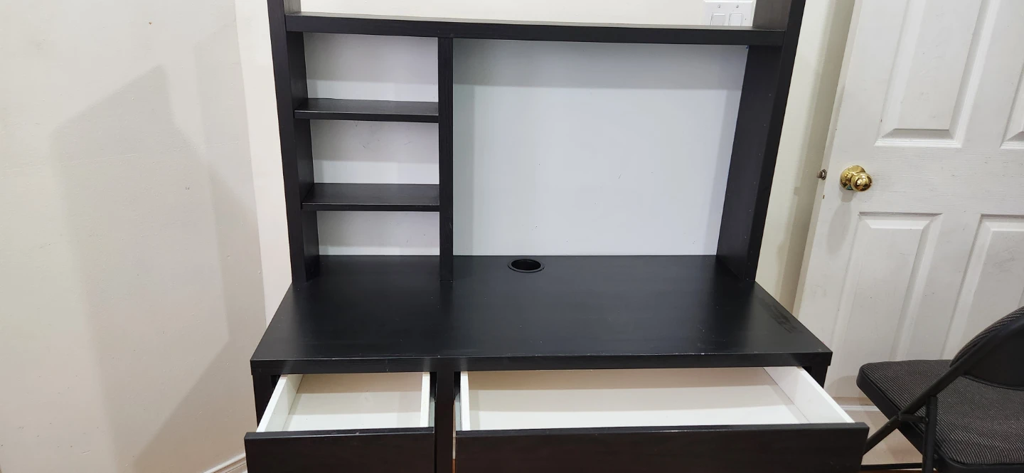 Black Desk with Hutch and Shelves