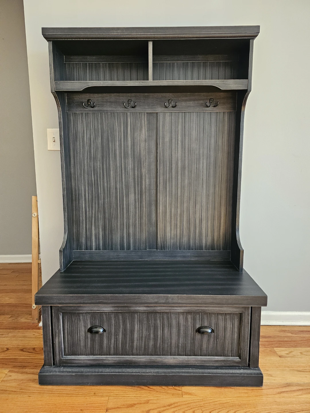 Dark Wood Hall Tree Bench with Storage - photo 2
