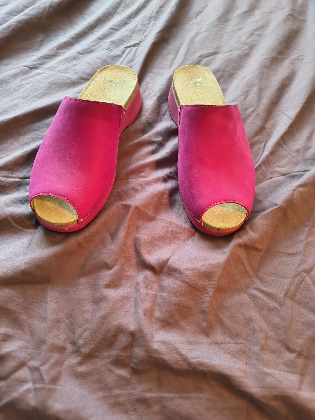 Dansko Pink Suede Peep-Toe Clogs Size 41