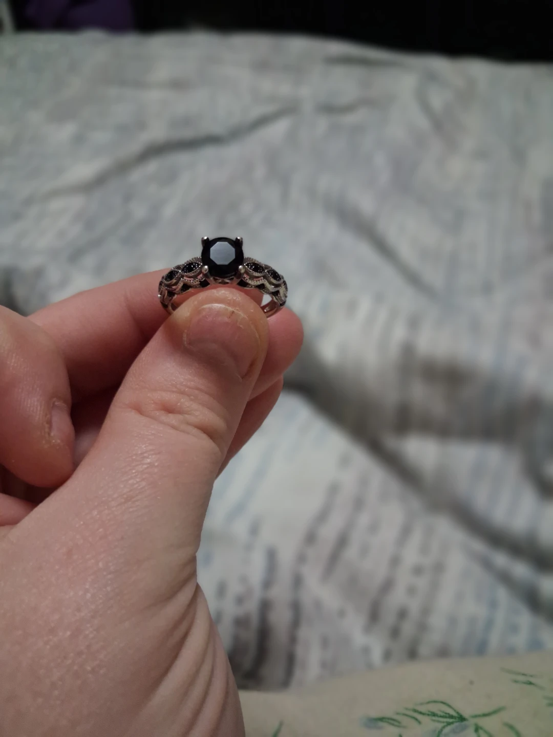 Black Stone Ring with Silver Band