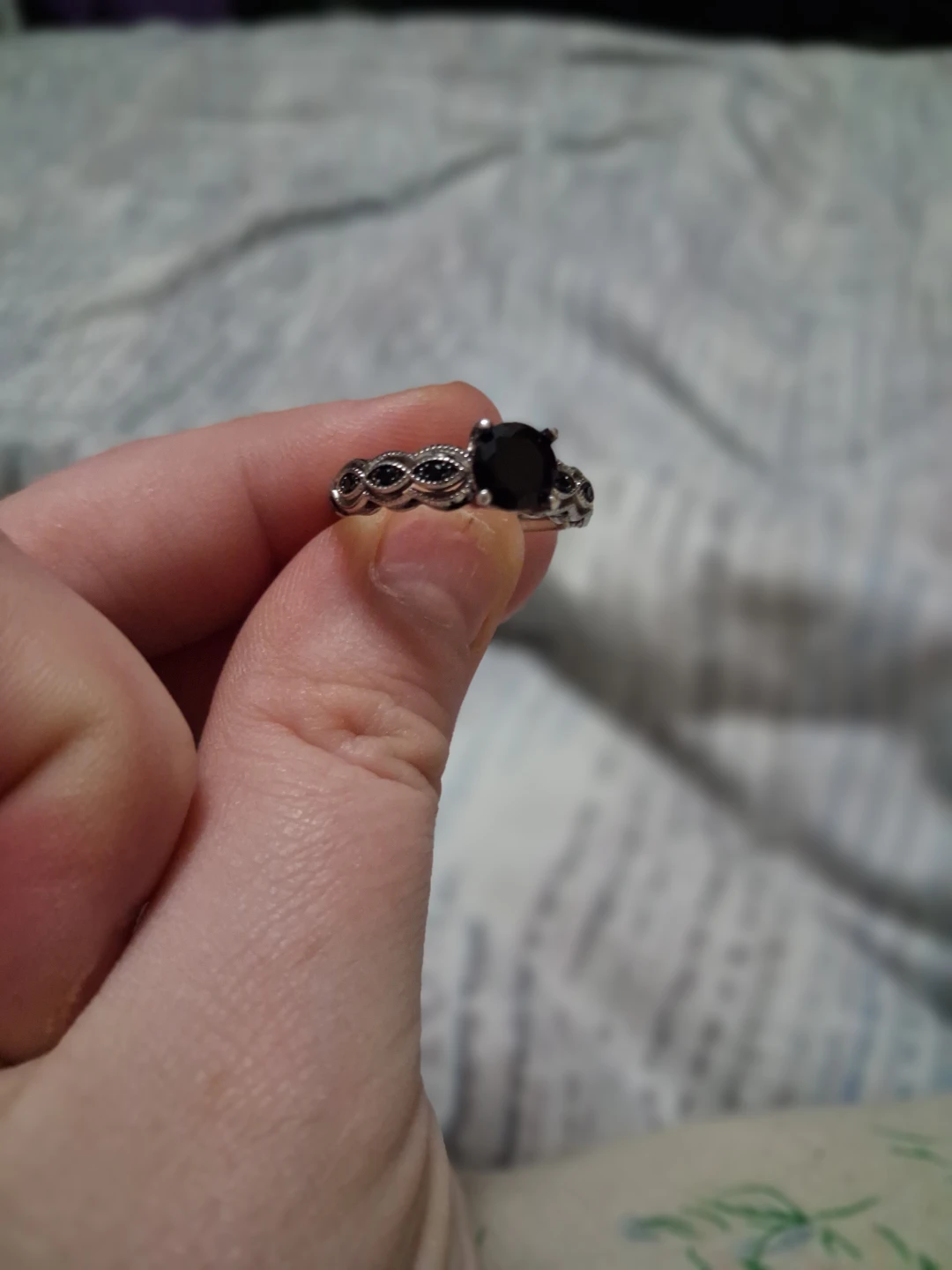 Black Stone Ring with Silver Band - photo 4