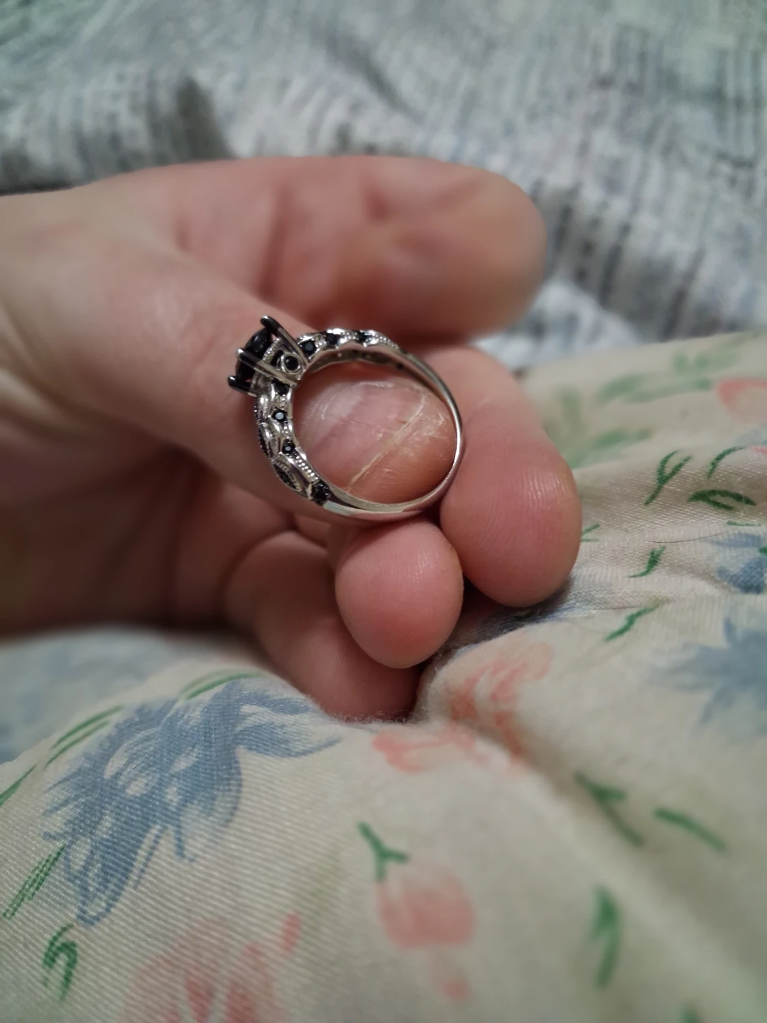 Black Stone Ring with Silver Band - photo 5