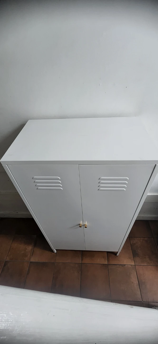 White Metal Locker Cabinet with Gold Handles