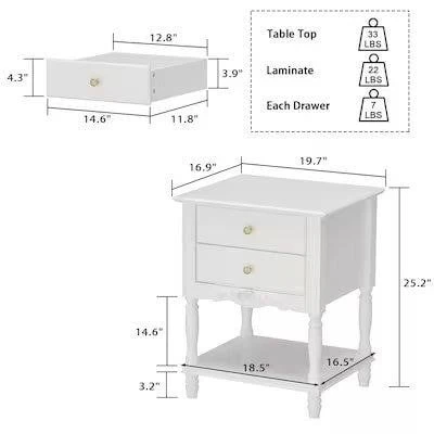 White Two-Drawer Night stand/ End Table with Shelf - photo 3