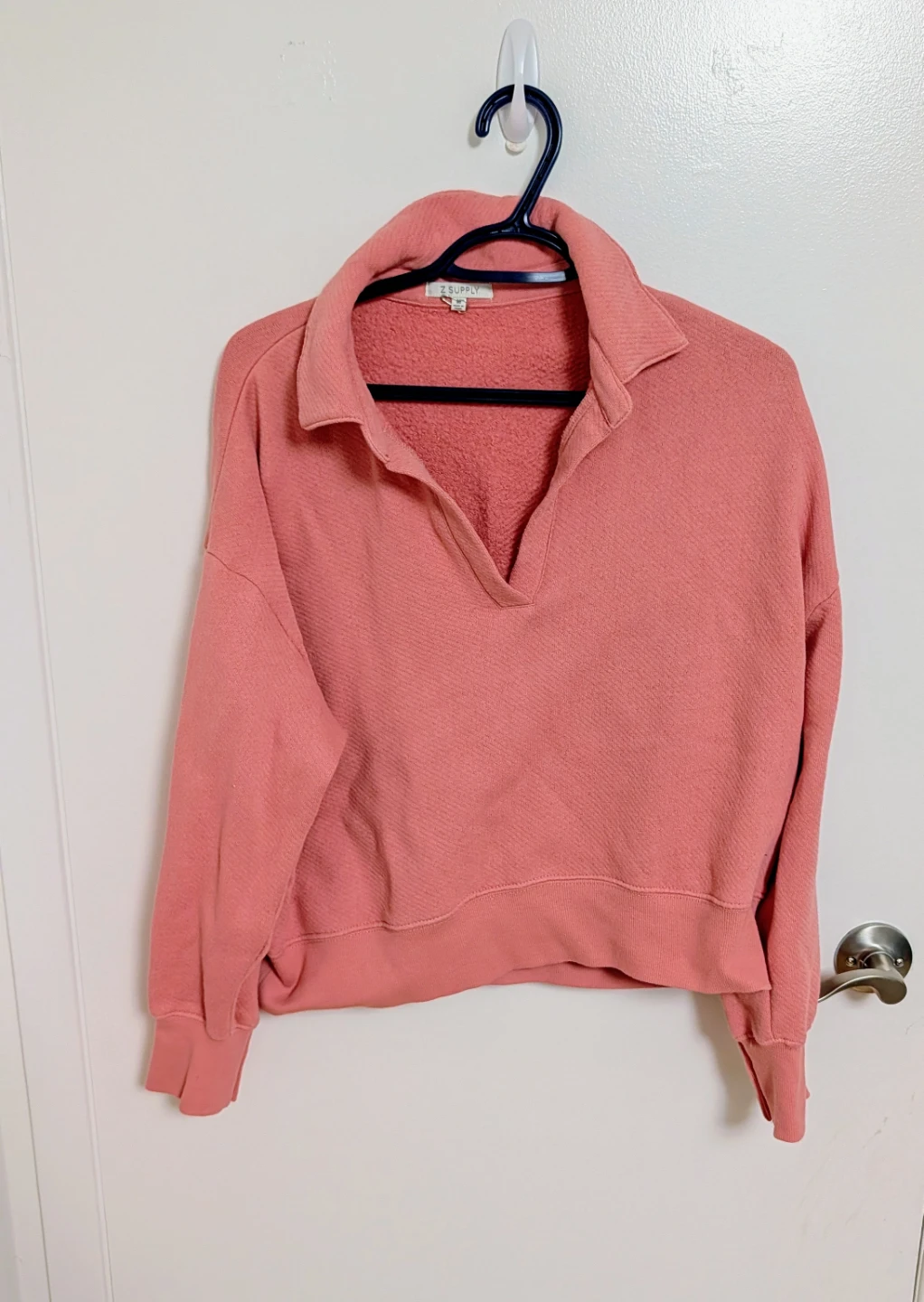 Z Supply Pink Collared Pullover Sweatshirt - Women's Medium