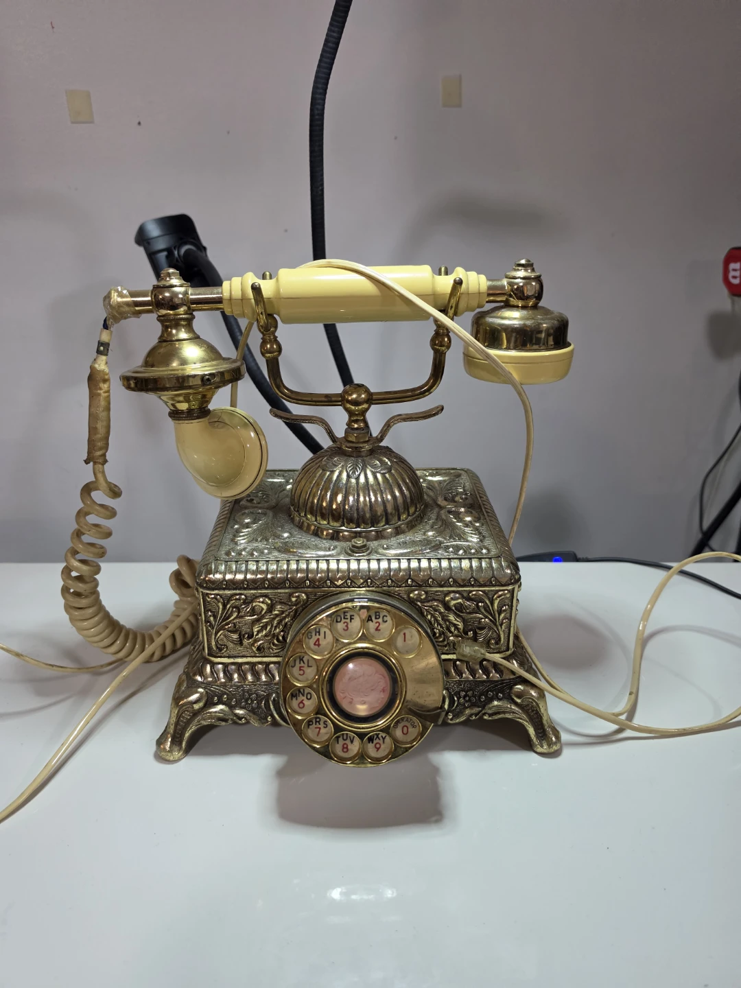 Antique Rotary Dial Telephone with Ornate Box Base