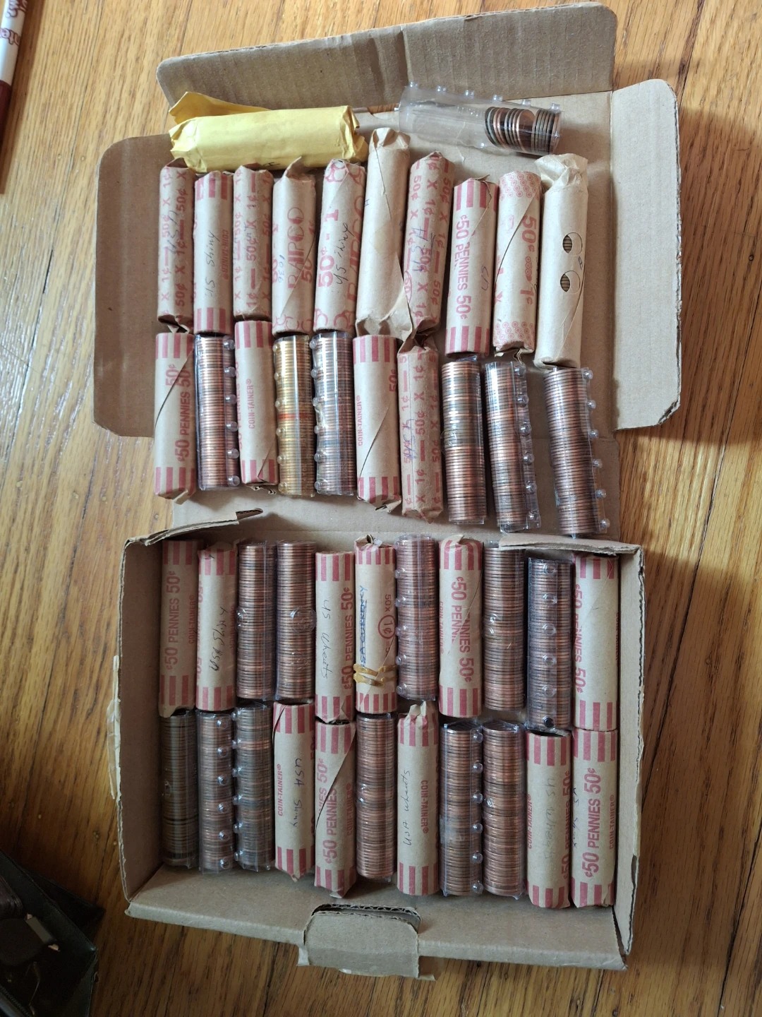 Box of Rolled Pennies - Some Wheat Cents