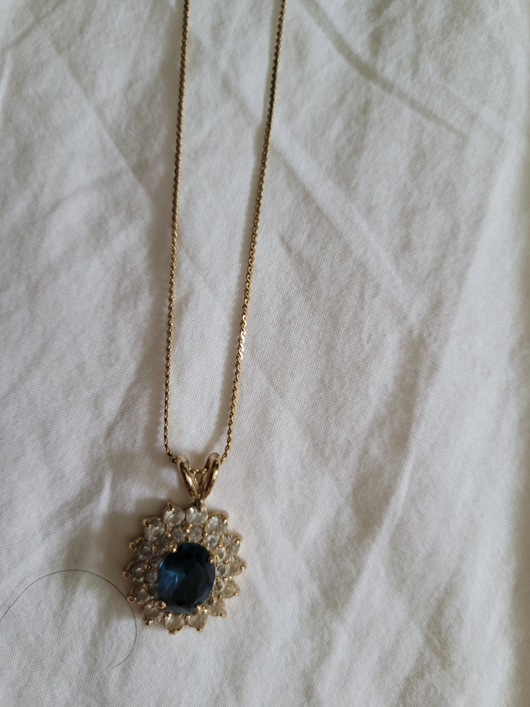 Gold Necklace with Blue Stone Pendant