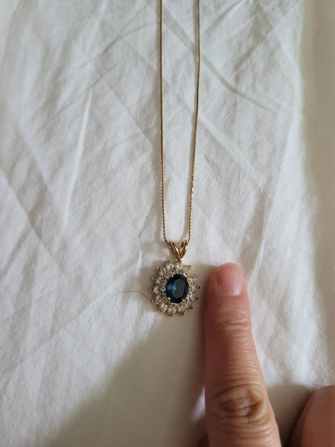 Gold Necklace with Blue Stone Pendant - photo 3