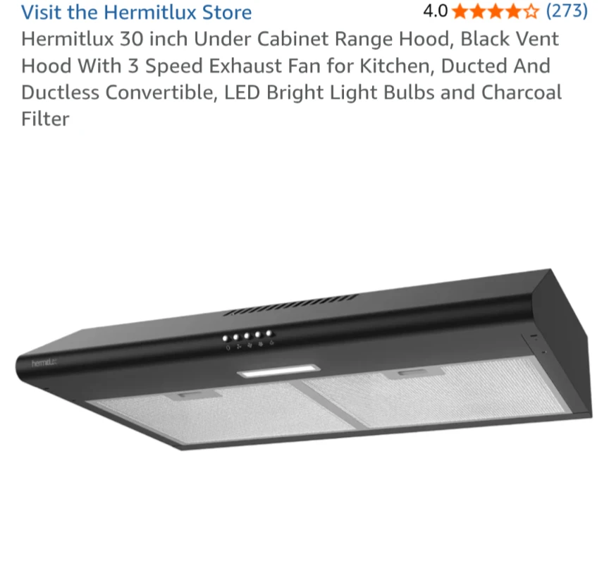 Hermitlux 30 inch Under Cabinet Range Hood