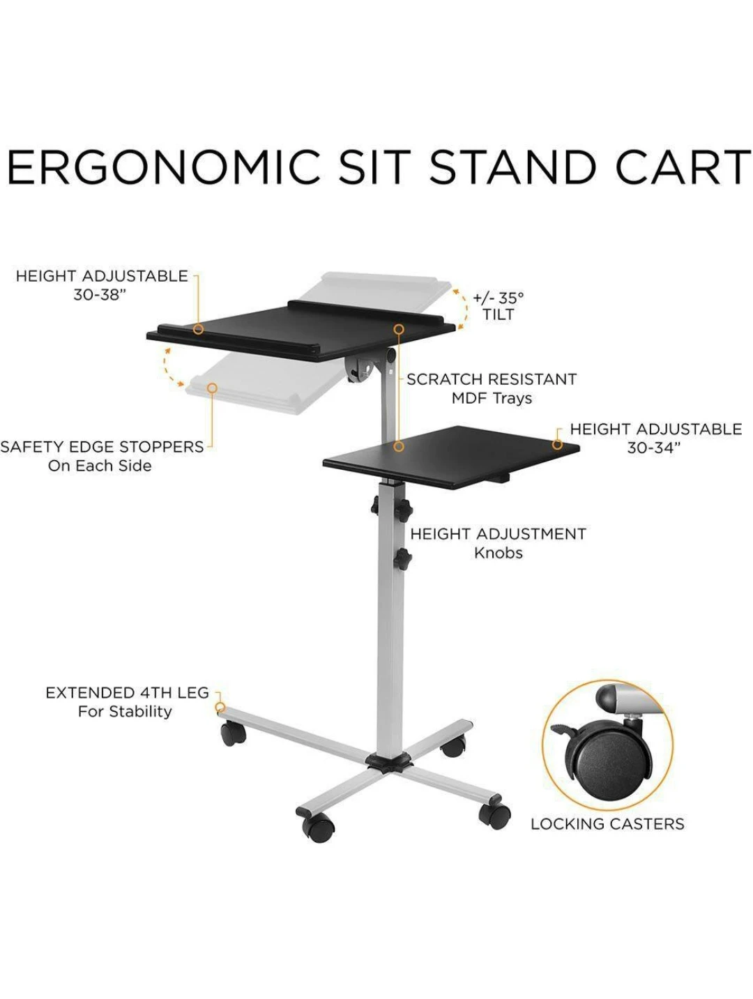 Black Rolling Laptop Desk & Adjustable Projector Stand - photo 4