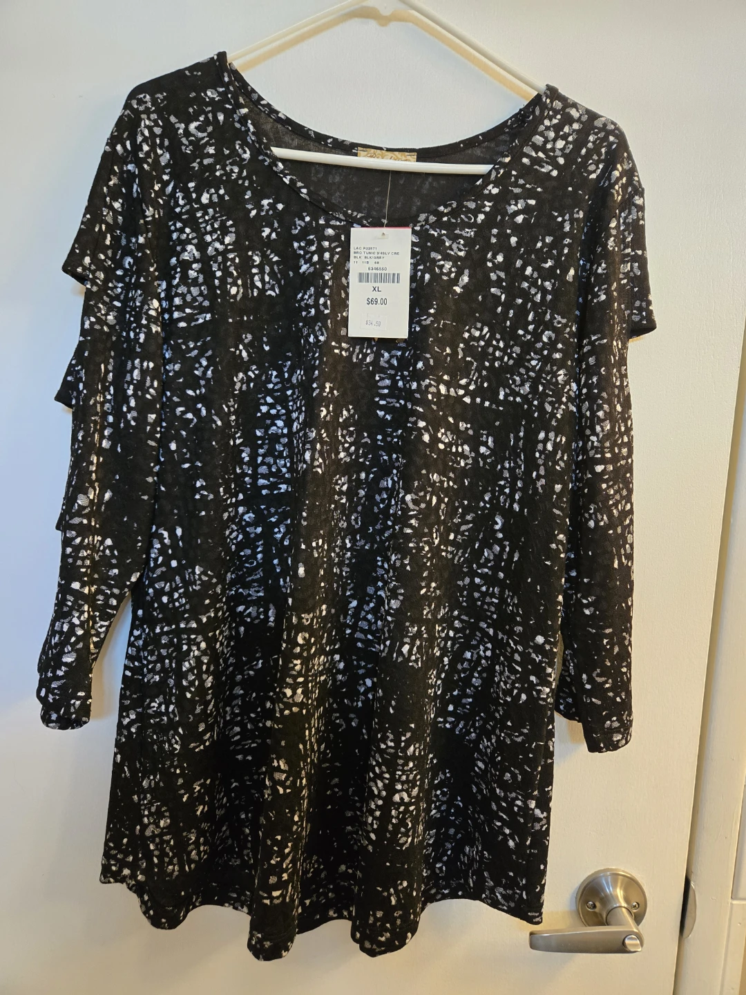 Black and White Print Tunic Top XL
