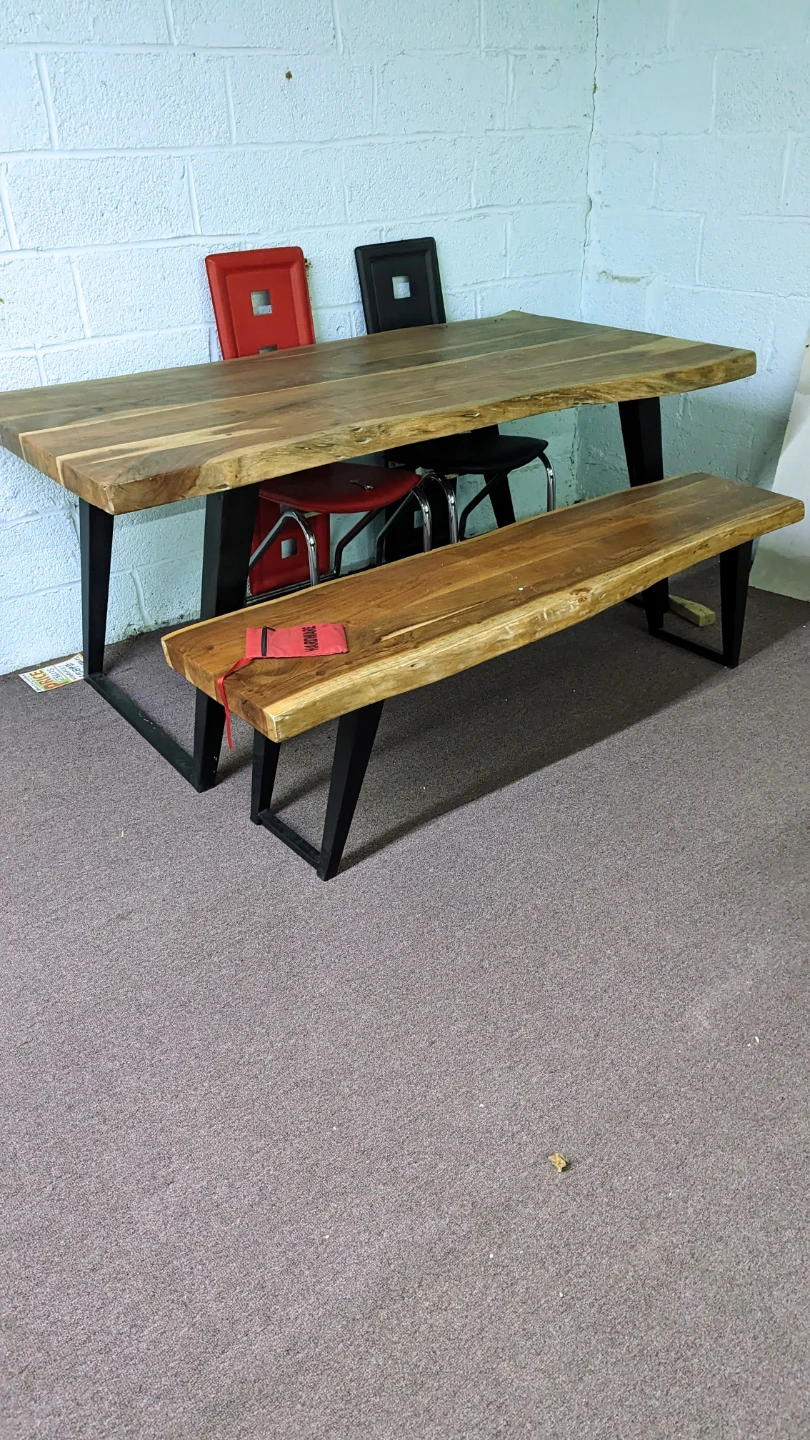 Live Edge Wood Dining Table with Black Metal Legs