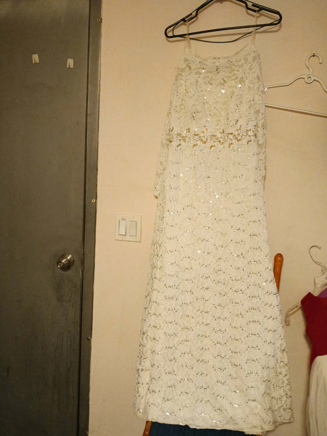 White sequined lace dress